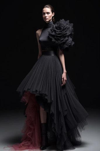 Sleeveless Pleated High-Low Gown