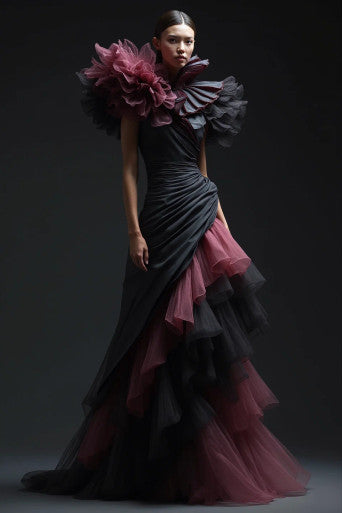 Flared Ruffle Sleeved Gown
