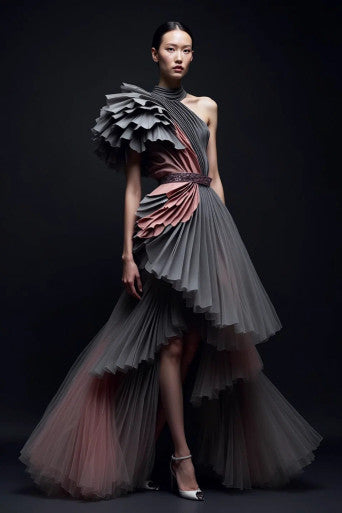 Fully-Pleated One Shoulder Gown