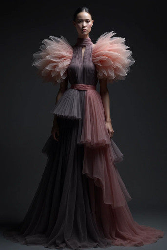 Ruffle Sleeve Tiered Gown