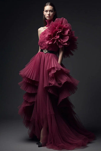 Cascading Flared Ruffled Gown