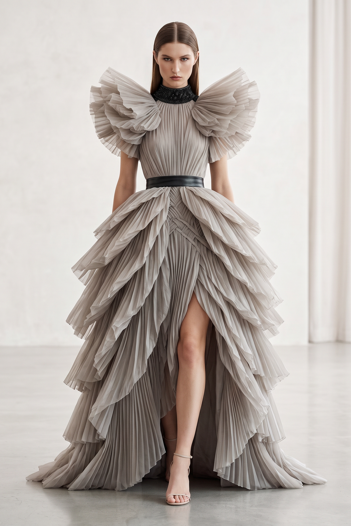 Vestido largo con abertura de corte A escalonado