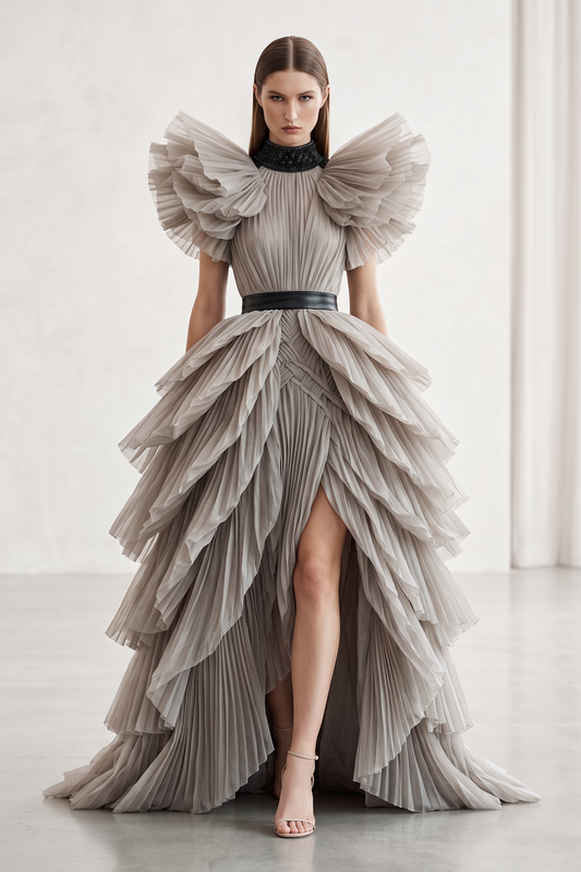Vestido largo con abertura de corte A escalonado