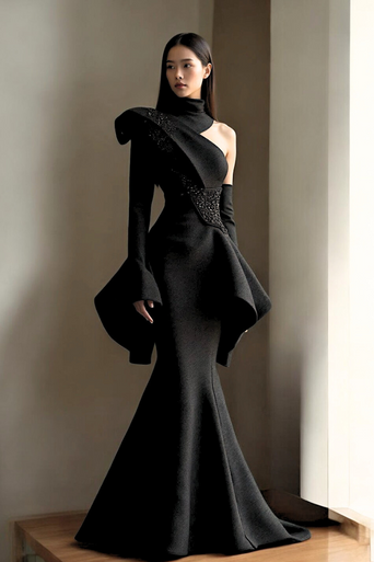 Asymmetric Open Shoulder Gown