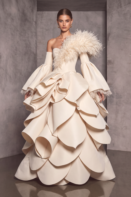 Vestido plisado con volantes