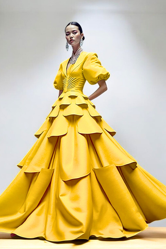 Puffy Sleeved A-Line Gown