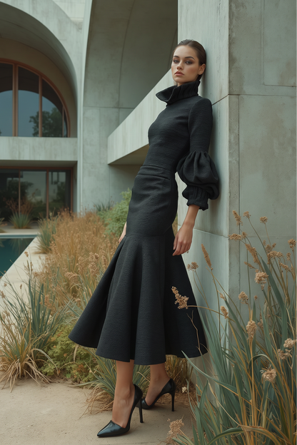 High Neck Midi Dress