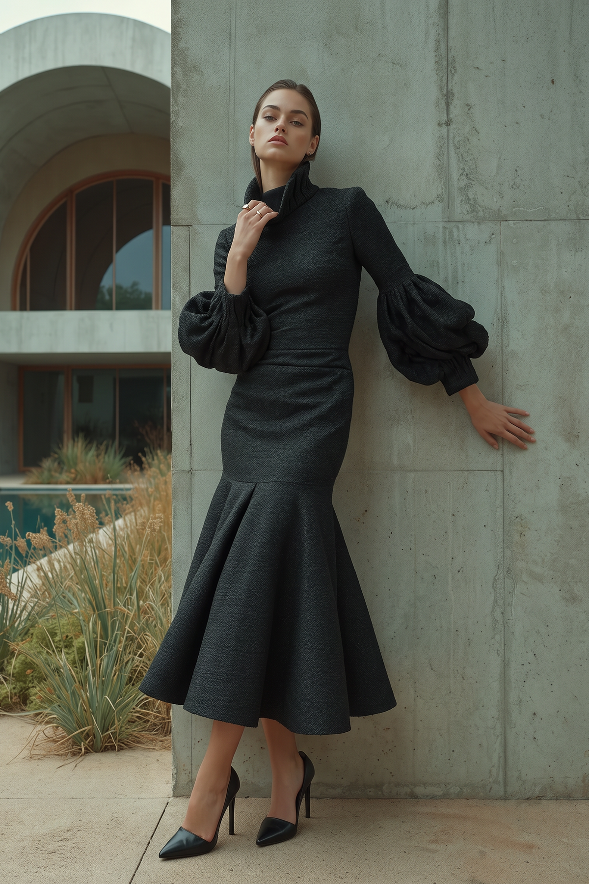 High Neck Midi Dress