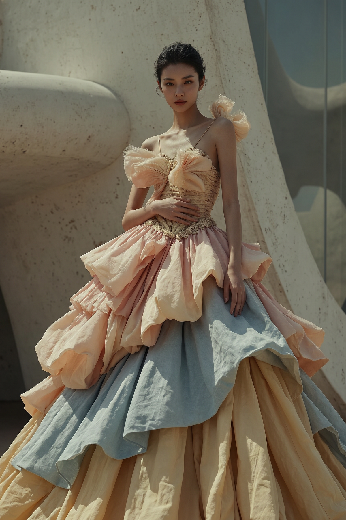 Layered Shoulder Strap Gown