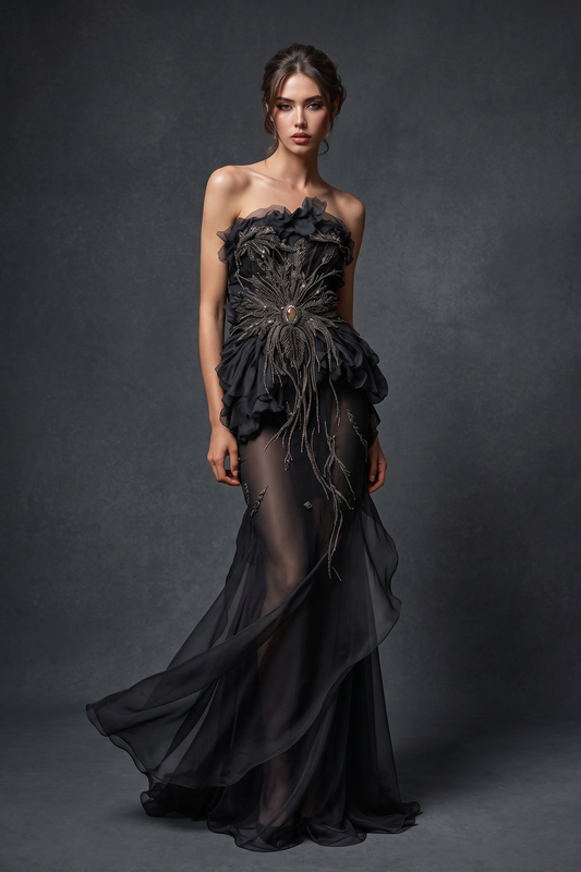 Vestido sin tirantes escultural