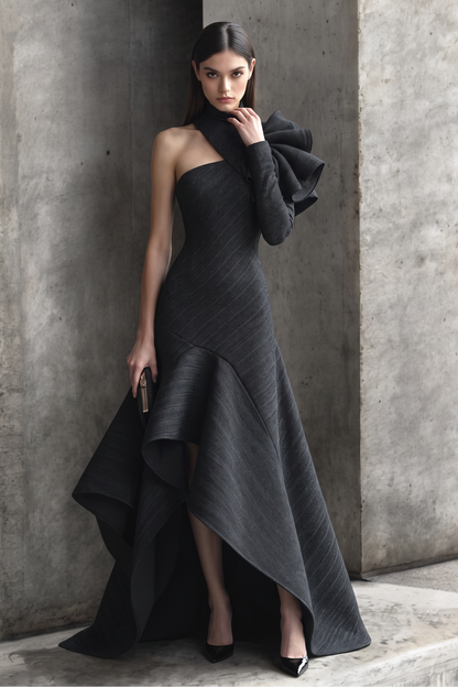 Detailed Single Shoulder Gown