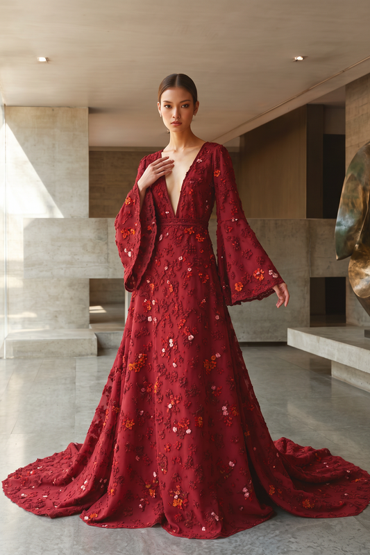 A-Line Bell Sleeved Gown
