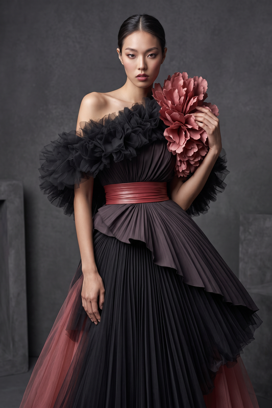 Asymmetrical Off-Shoulder Gown