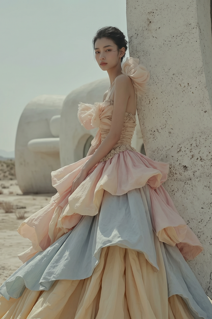 Layered Shoulder Strap Gown
