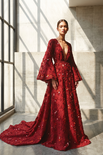 Vestido de corte A con mangas acampanadas