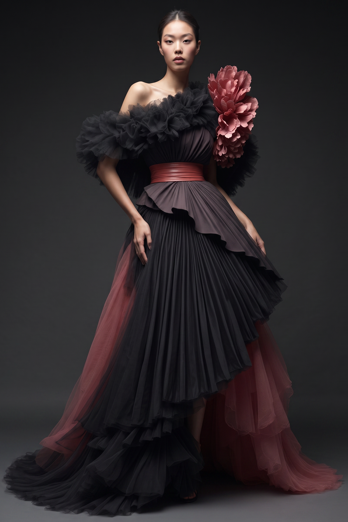 Vestido Asimétrico con Hombro Caído