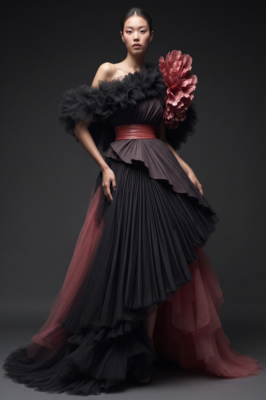 Asymmetrical Off-Shoulder Gown