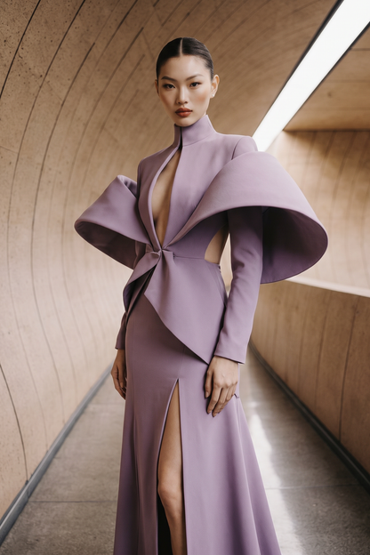 Collar Neck Long Sleeve Gown