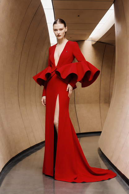 V-Neck Long Sleeve Gown