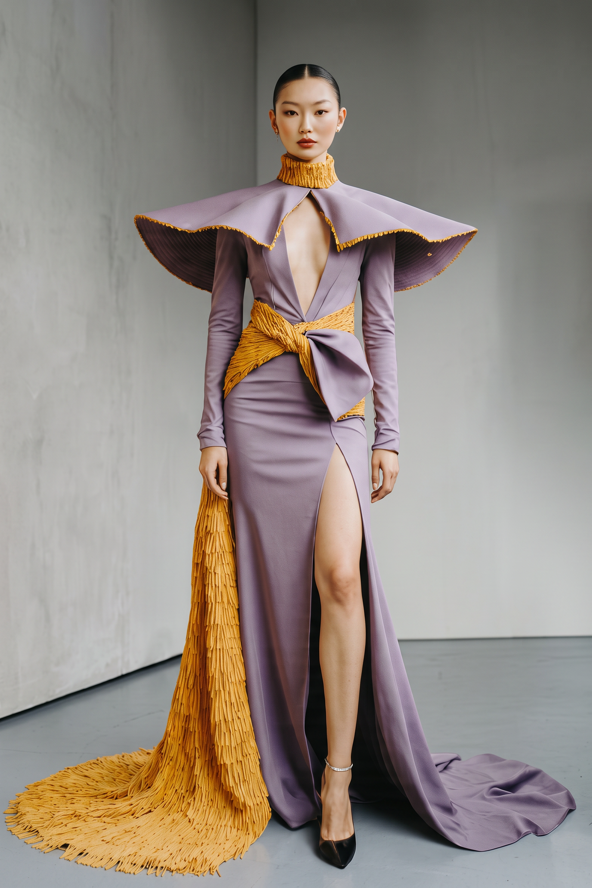 Long Sleeve Deep-V Gown