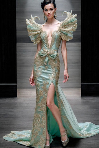Sculpted Sleeved Gown