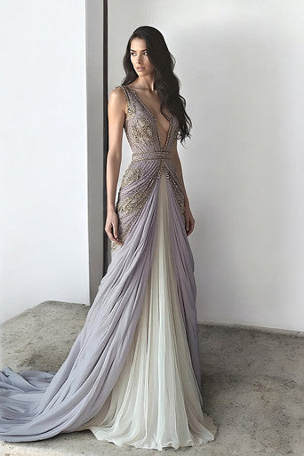 Pleated Tulle Sleeveless Gown