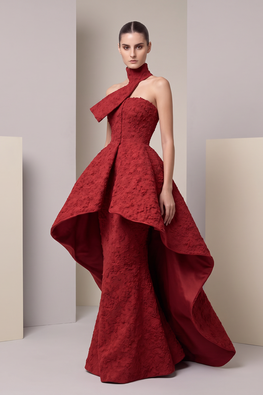 Vestido de cuello alto con drapeado
