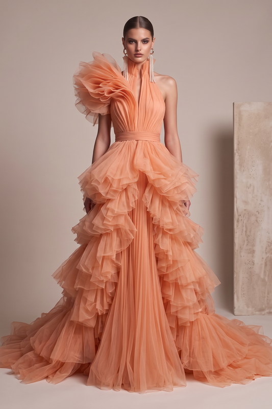 Ruffled Tiered Gown