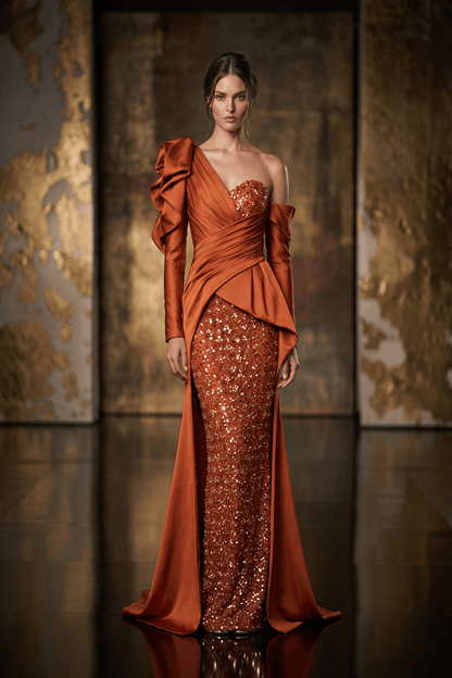 Asymmetrical Long Sleeve Gown