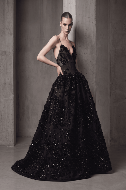 Sleeveless Thin-Strap Gown