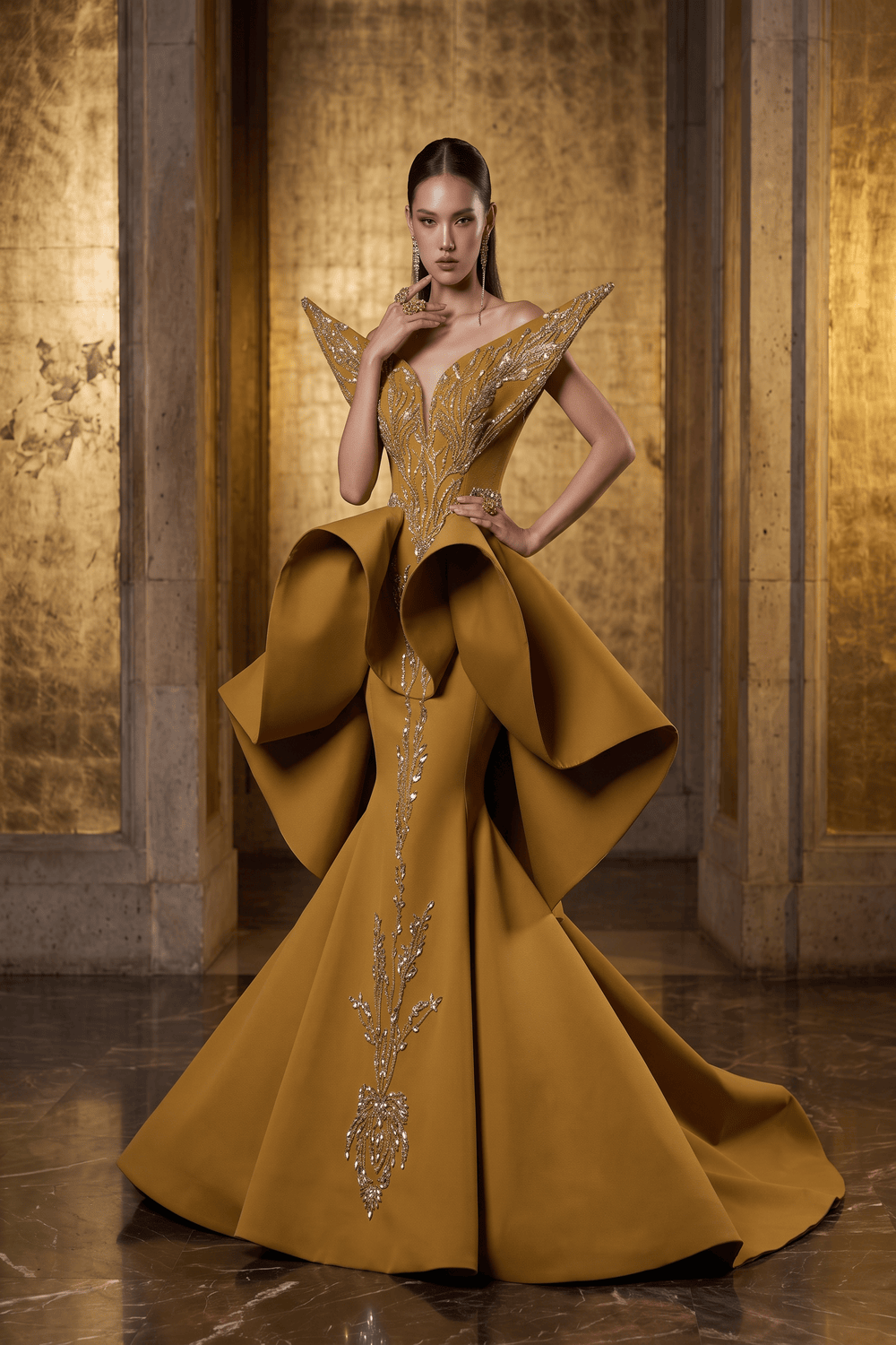 Strapless Embroidered Gown