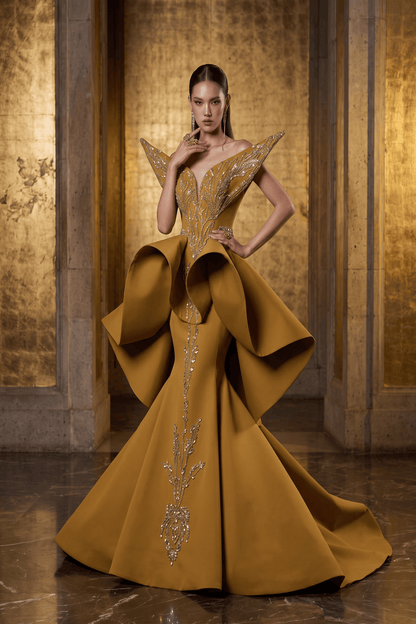 Strapless Embroidered Gown