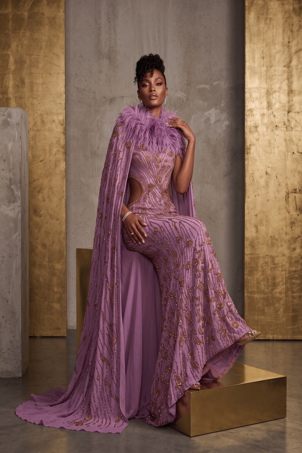 Long Caped Sleeve Gown