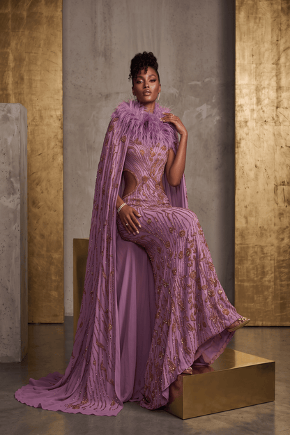 Long Caped Sleeve Gown
