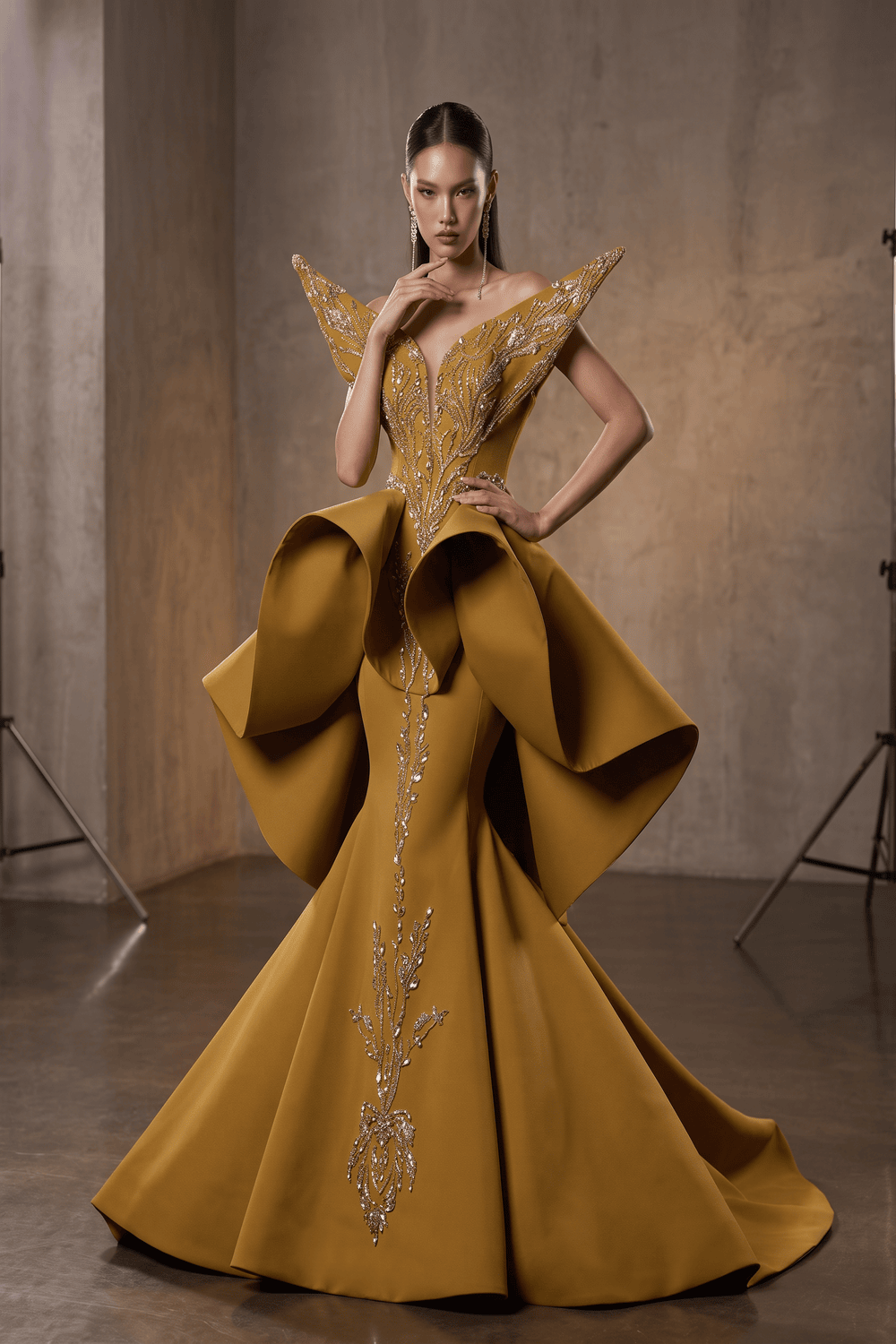 Strapless Embroidered Gown