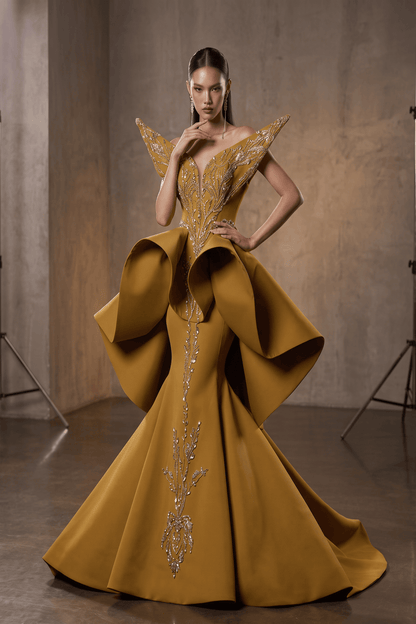 Strapless Embroidered Gown