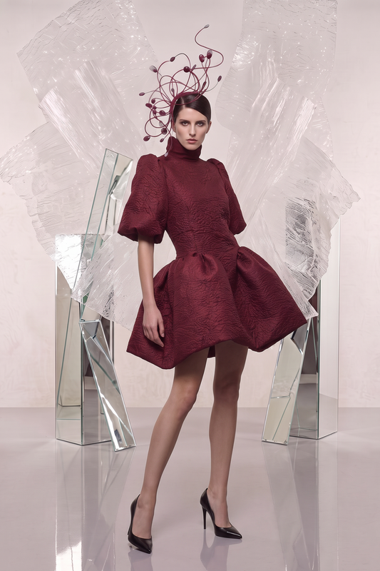 Puff-Sleeve Sculpted Mini Dress