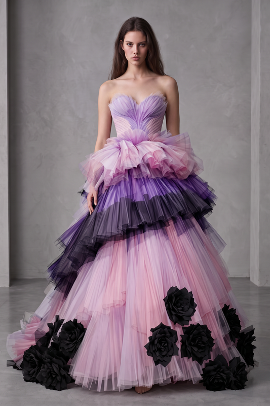 Vestido de gala palabra de honor con múltiples tiras