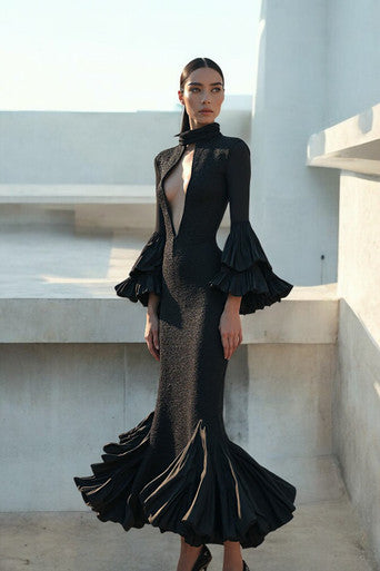 Long Sleeve Open Bodice Dress
