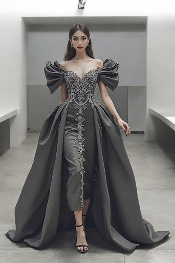 Side Draping Embroidered Gown