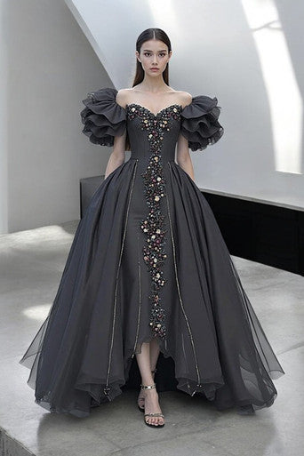 Off-Shoulder Ruffle Sleeve Gown
