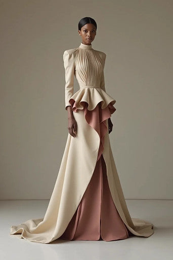 Ruched Ruffle Bodice Gown