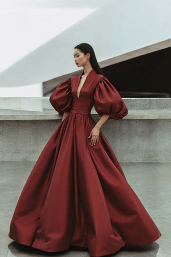 Short Puff Sleeve Long Gown